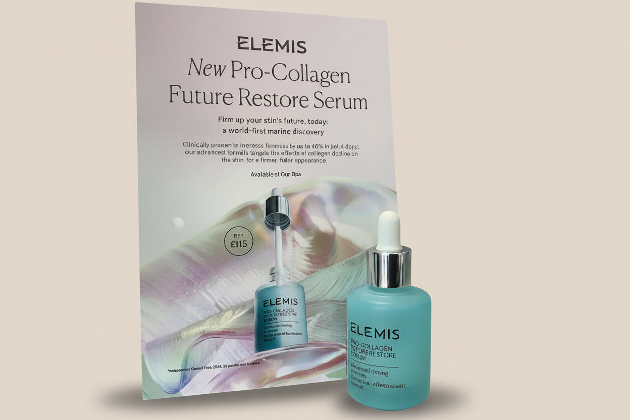 Elemis Pro-Collagen Future Restore Serum with packaging on a neutral background