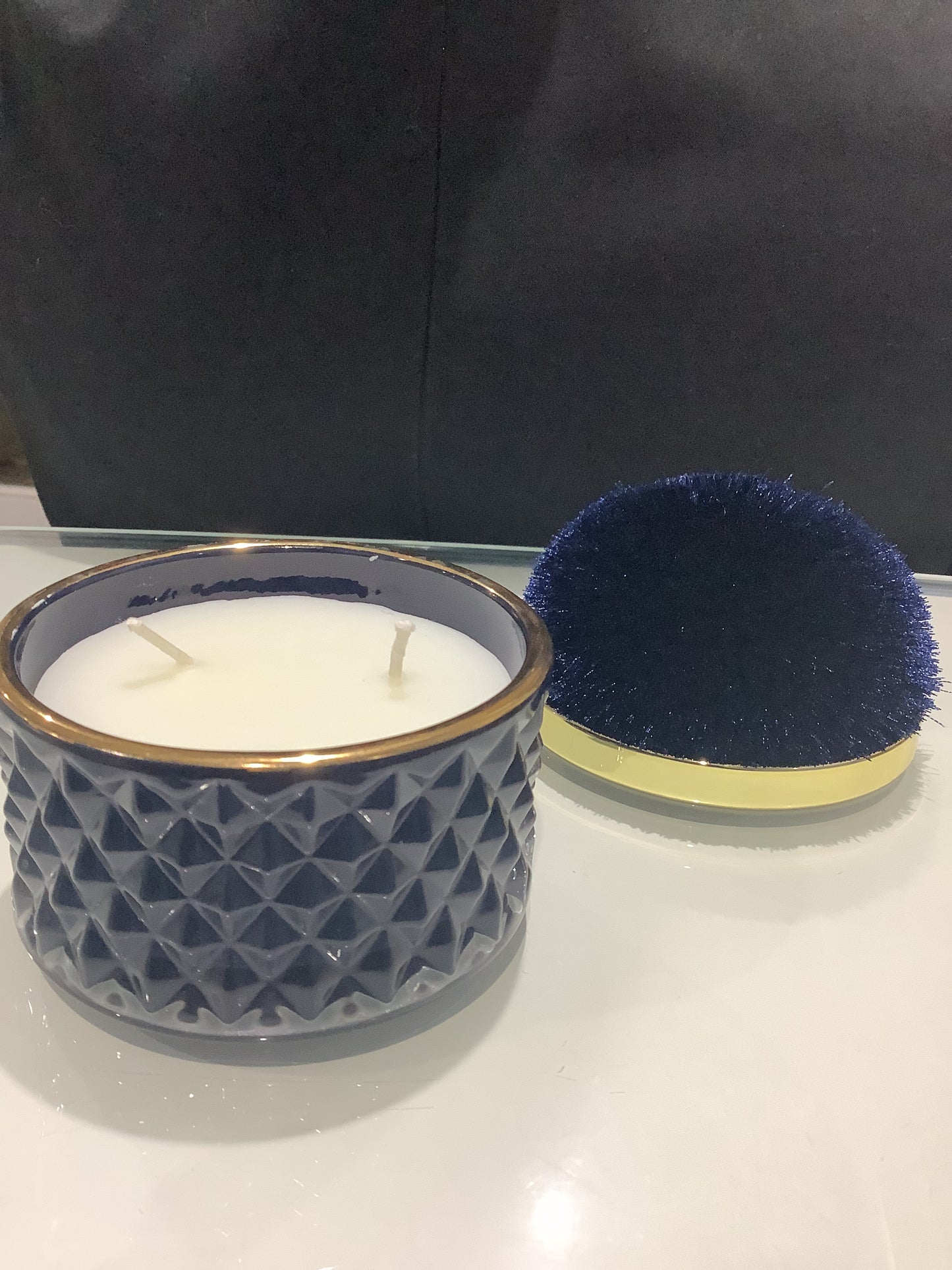 Desire Navy Pom Pom Candle, Oud & Bergamot 8cm