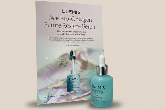 Elemis Pro-Collagen Future Restore Serum with packaging on a neutral background