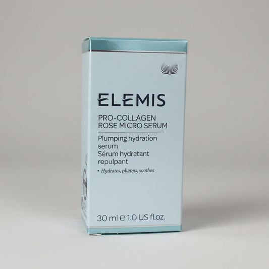ELEMIS skincare serum packaging on a reflective surface with a neutral background