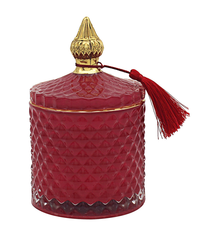 Winter Berries Red & Gold Tassel Glass Desire Jar Boutique Candle Boxed